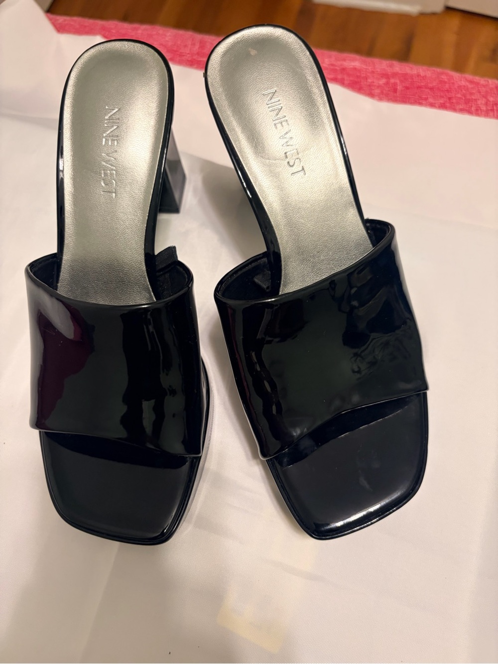 Nine West Black Patent Slide Mules